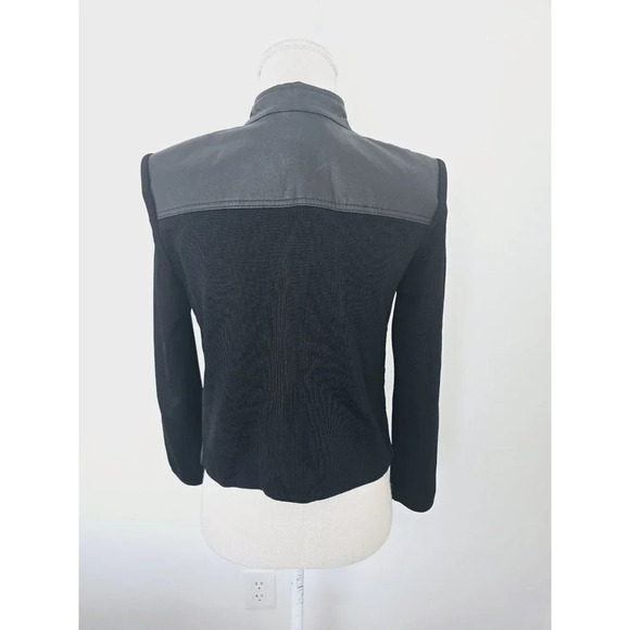 Peter Nygard Leather Ruffle Studded Knit Zip Motorcycle Jacket Small Petite SP - Picture 6 of 9